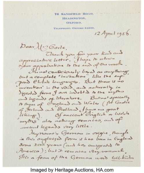 Rare handwritten JRR Tolkien letter to sell for $5,000 - The Memorabilia Club