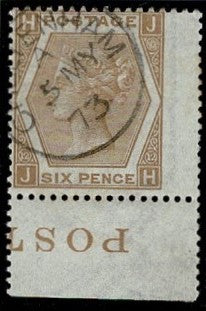英国 SG123 pl12 1873 6d 淡黄色
