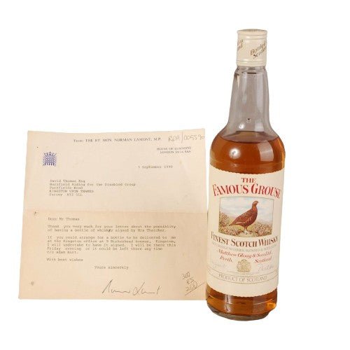 Margaret Thatcher memorabilia signed Famous Grouse Whisky bottle - The Memorabilia Club