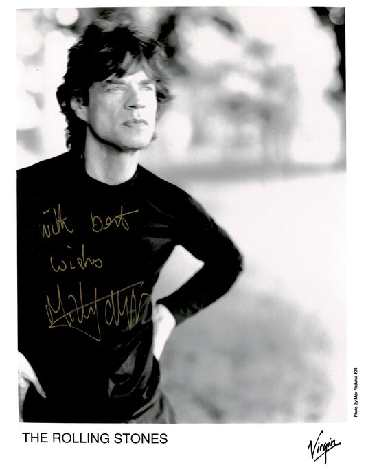 Mick Jagger signed 10" x 8" black and white photograph